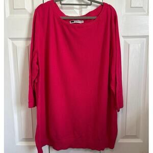 Zara NWOT Hot Pink 3/4 Sleeve Boatneck Lightweight Sweater XXL